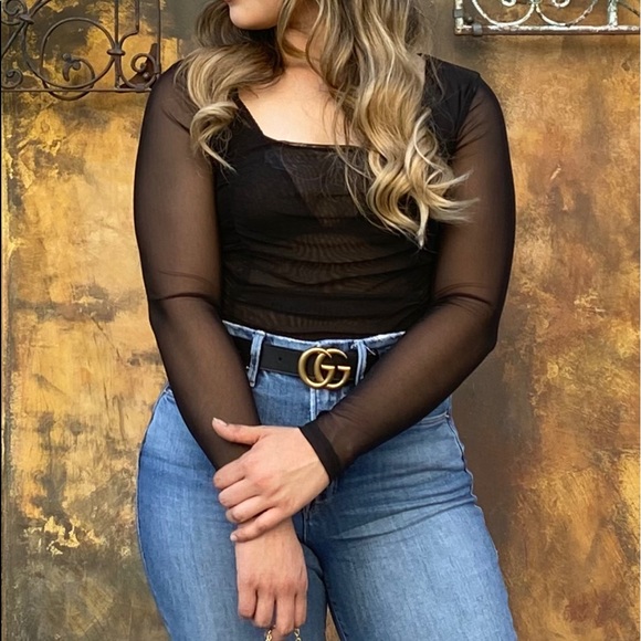 Bloomingdale’s Black Sheer Bodysuit - Picture 1 of 4
